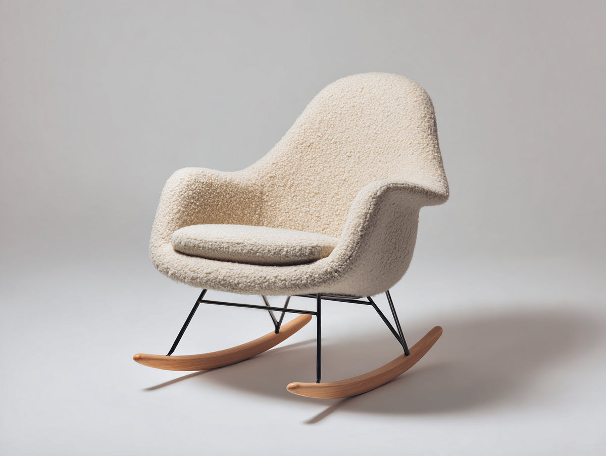 Mecedora de borreguito 80x85x95 cm - blanco crema - estructura metálica con patines de madera