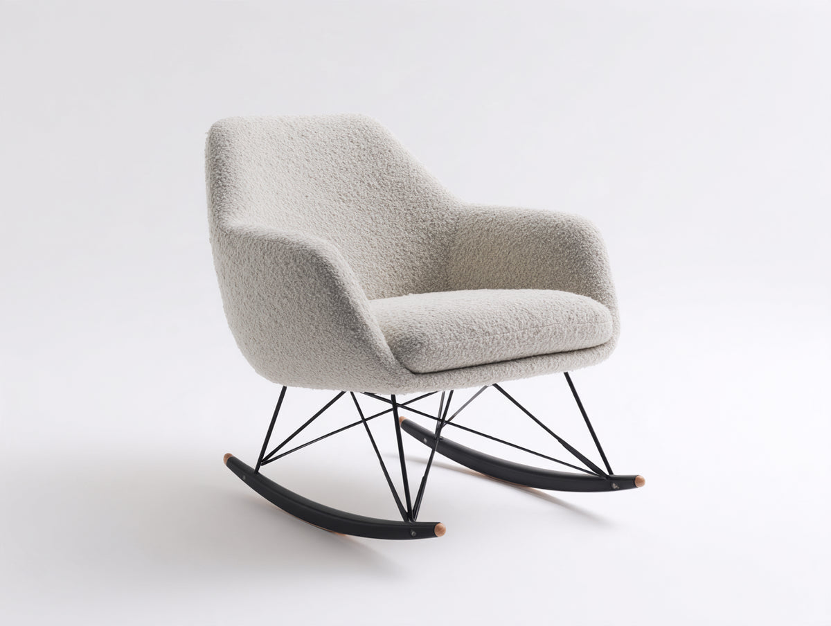 Mecedora tapizada 80x86x84 cm - Blanco crema-Negro - Diseño envolvente con base curva