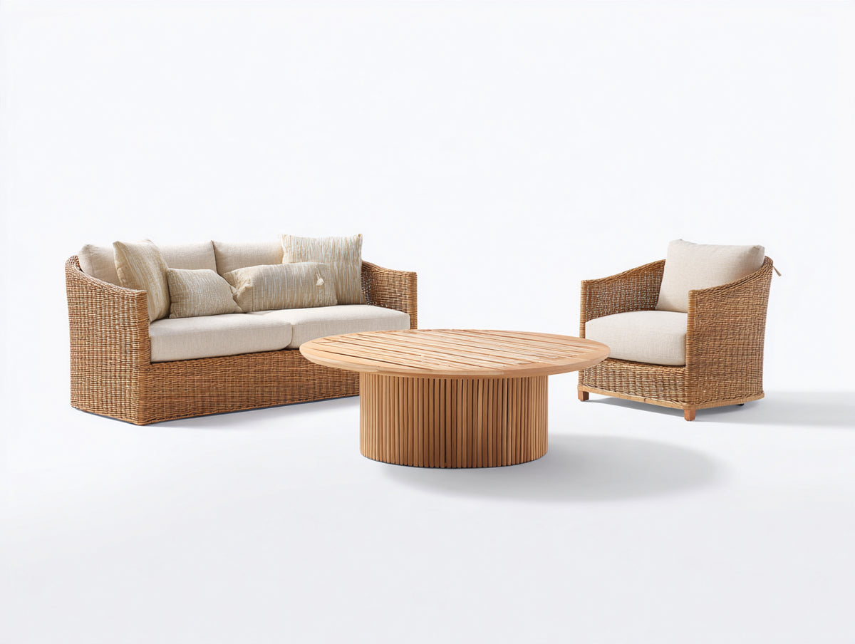 Sofás de exterior de ratán y madera 160x78x75 cm - marrón-beige - conjunto de 3 piezas de estilo natural