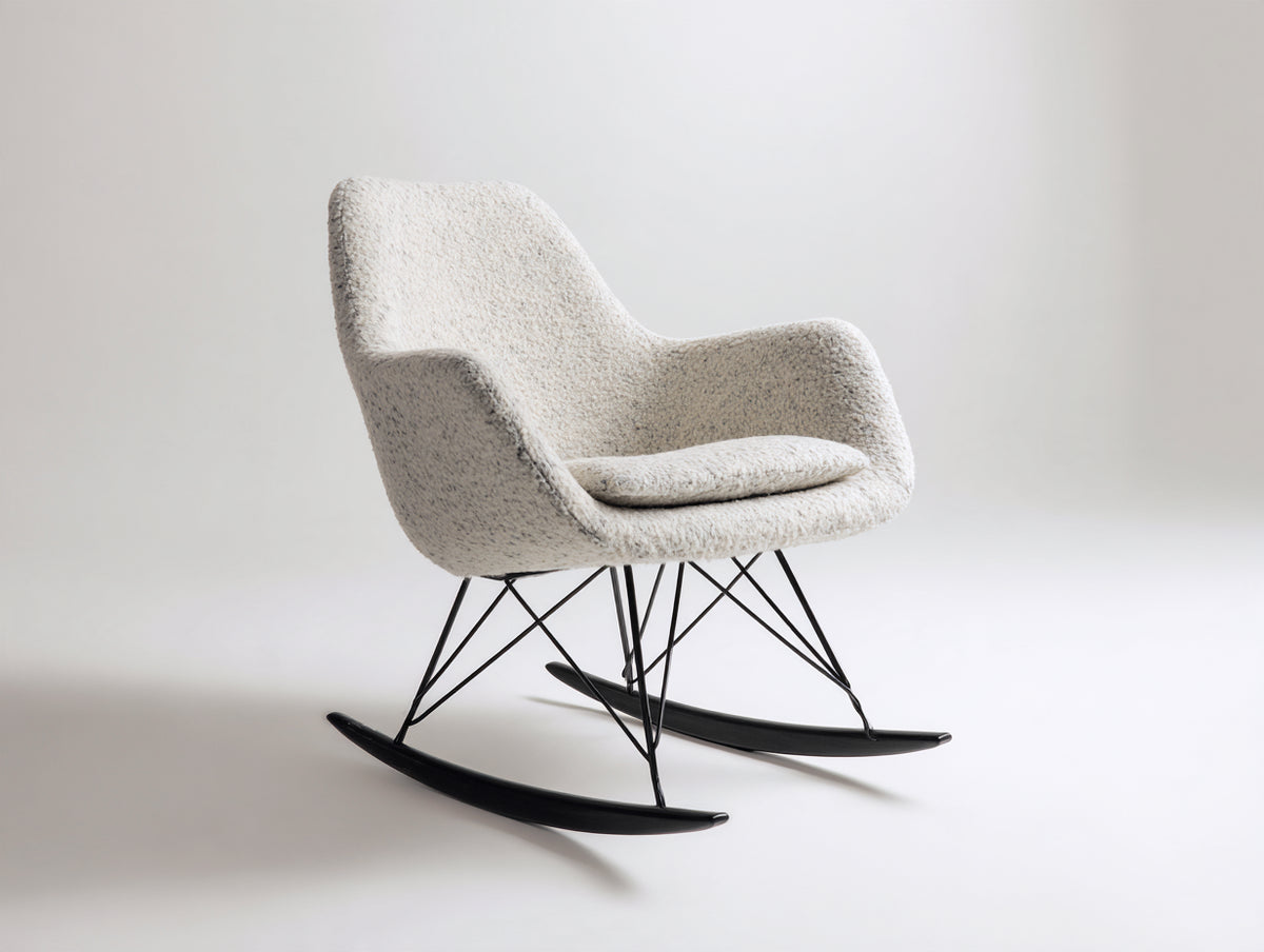 Mecedora de tejido bouclé y metal 76x88x96 cm - crema-negro - diseño moderno con base curva