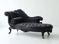 Chaise longue de terciopelo 190x78x92 cm - negro - diseño clásico con capitoné y detalles ornamentales