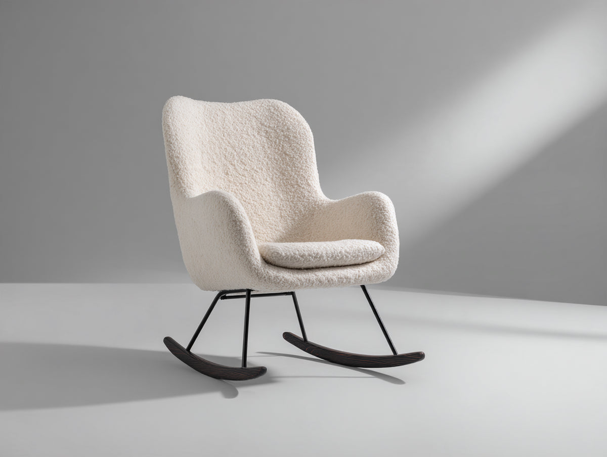 Mecedora tapizada 78x90x101 cm - Blanco crema-Marrón oscuro - Respaldo alto y base curva