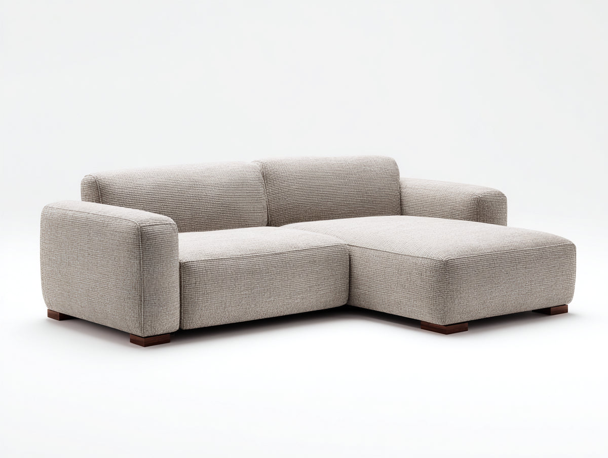 Sofá de esquina de tejido 260x260x86 cm - beige-marrón oscuro - diseño moderno con chaise longue