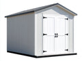 Caseta de jardín de madera compuesta 240x180x220 cm - blanco y gris - doble puerta y techo inclinado