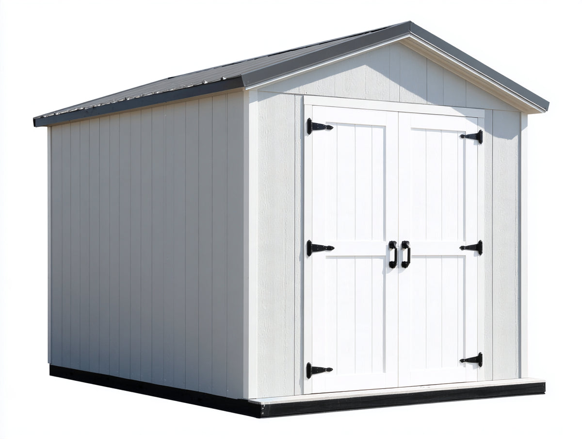 Caseta de jardín de madera compuesta 240x180x220 cm - blanco y gris - doble puerta y techo inclinado