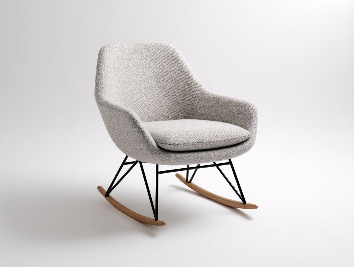 Mecedora de tela 78x82x88 cm - beige claro - estructura metálica con patines de madera