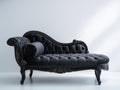 Chaise longue de terciopelo 188x80x94 cm - negro-dorado - diseño clásico con capitoné y detalles ornamentales