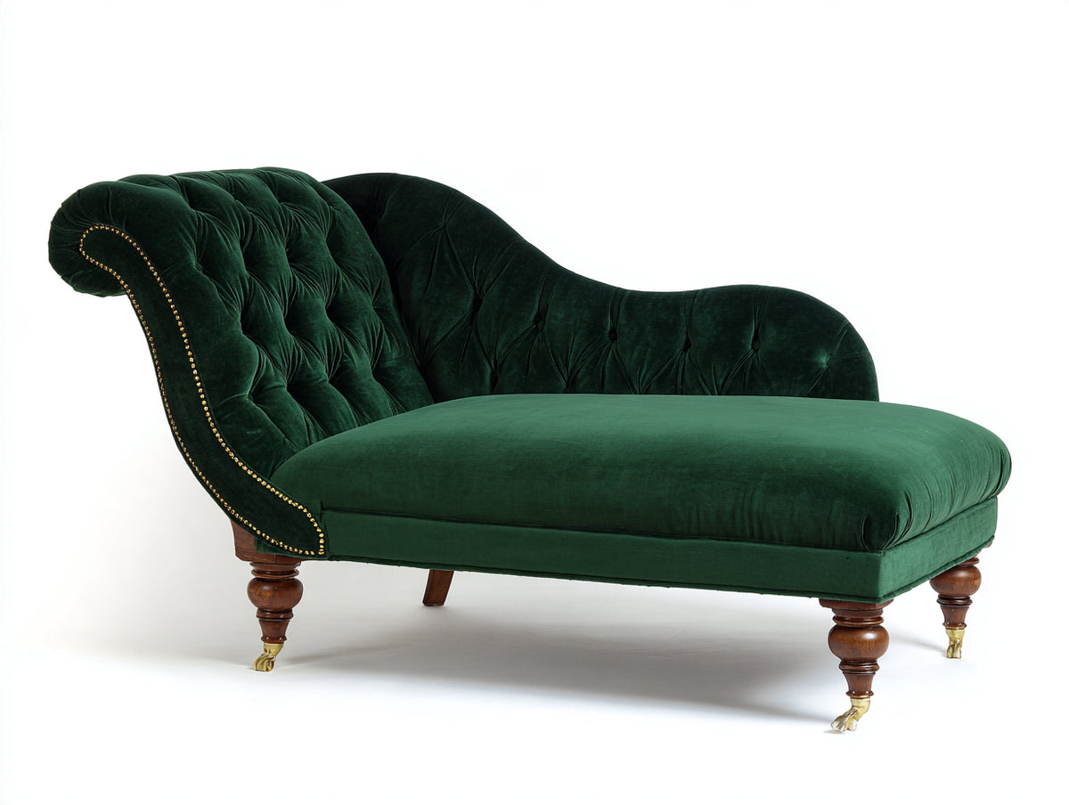 Chaise longue 198x84x90 cm - verde - diseño capitoné con respaldo envolvente