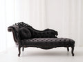 Chaise longue 210x90x105 cm - negro-marrón oscuro - diseño clásico capitoné con talla ornamental