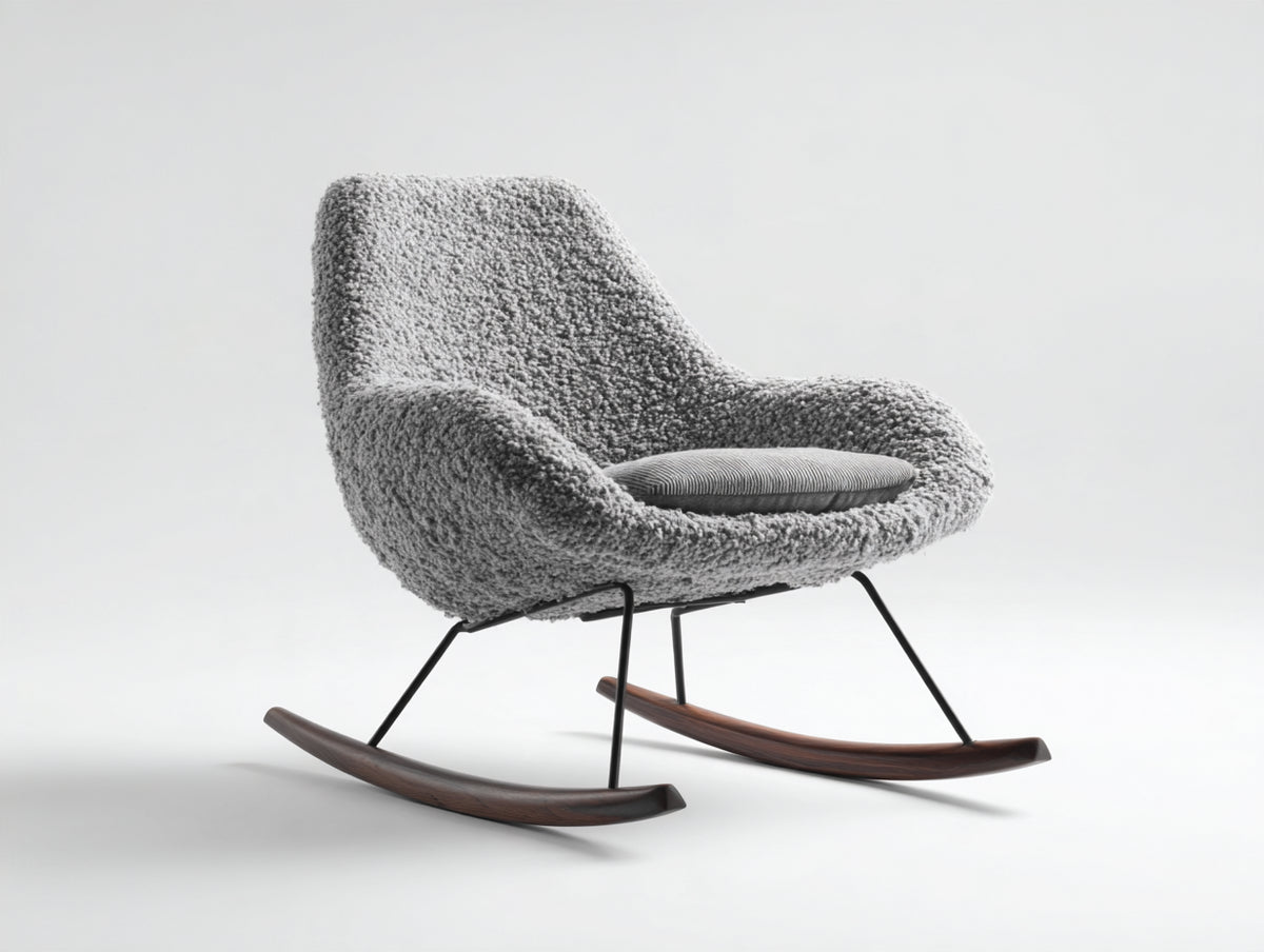 Mecedora 75x89x86 cm - gris-marrón oscuro-negro - asiento envolvente con patines curvos