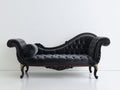Chaise longue 205x88x100 cm - negro-marrón oscuro-dorado - diseño clásico capitoné con doble brazo enrollado