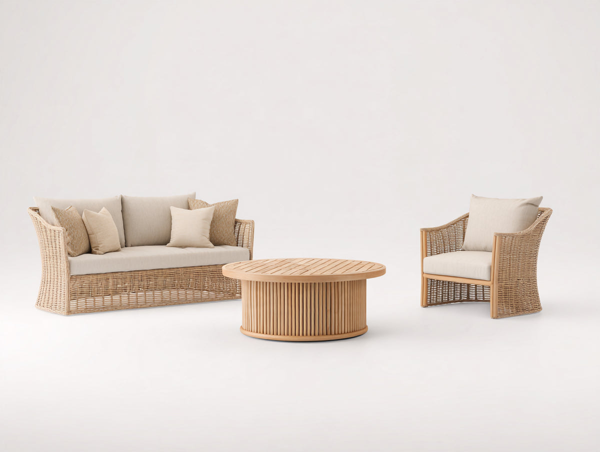 Sofás de exterior de ratán 220x90x80 cm - beige - conjunto de 3 piezas con diseño natural