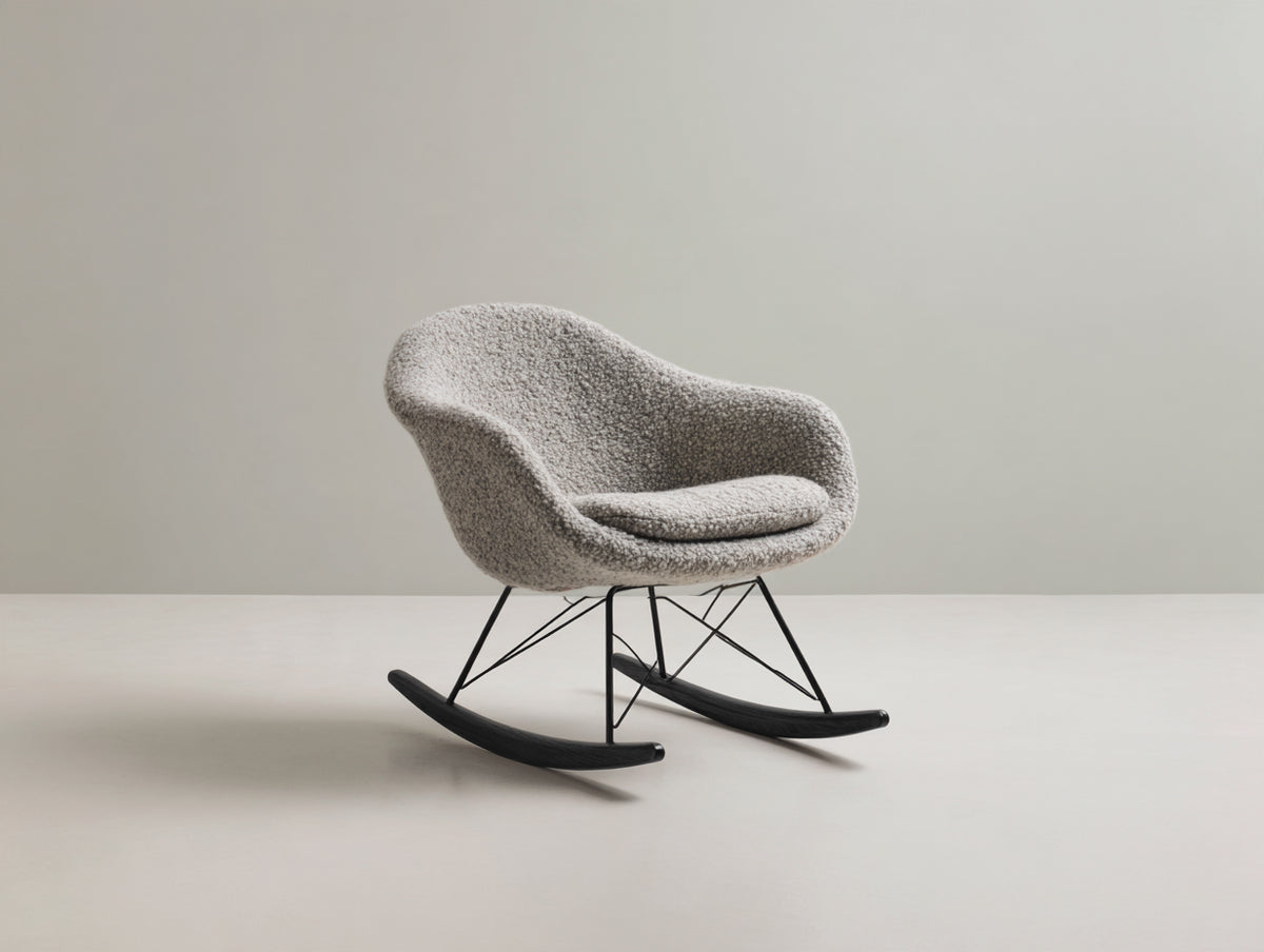Mecedora tapizada 82x88x86 cm - Gris claro-Negro - Diseño envolvente con base curva