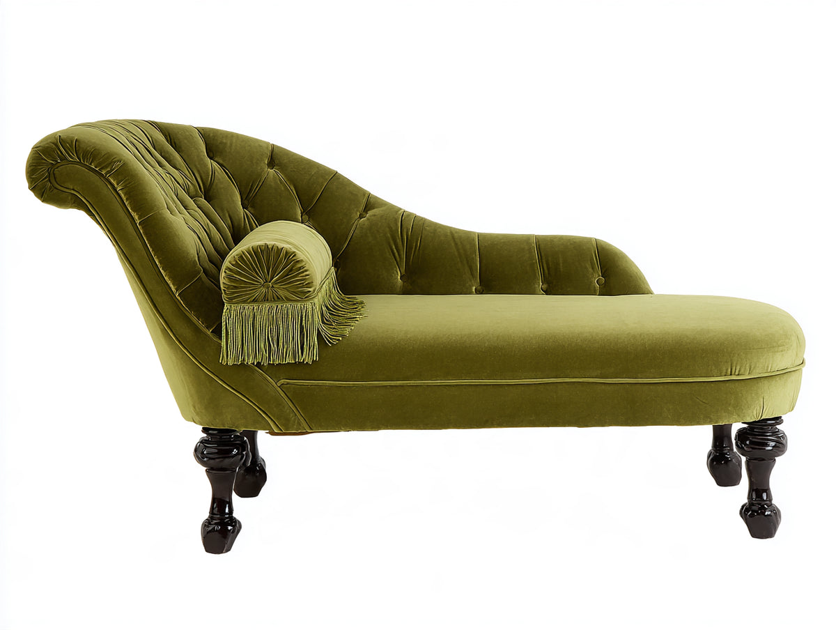Chaise longue de terciopelo 180x75x90 cm - verde oliva - diseño clásico capitoné