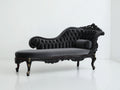 Chaise longue de terciopelo 190x78x98 cm - Negro-Gris oscuro - Estilo clásico capitoné