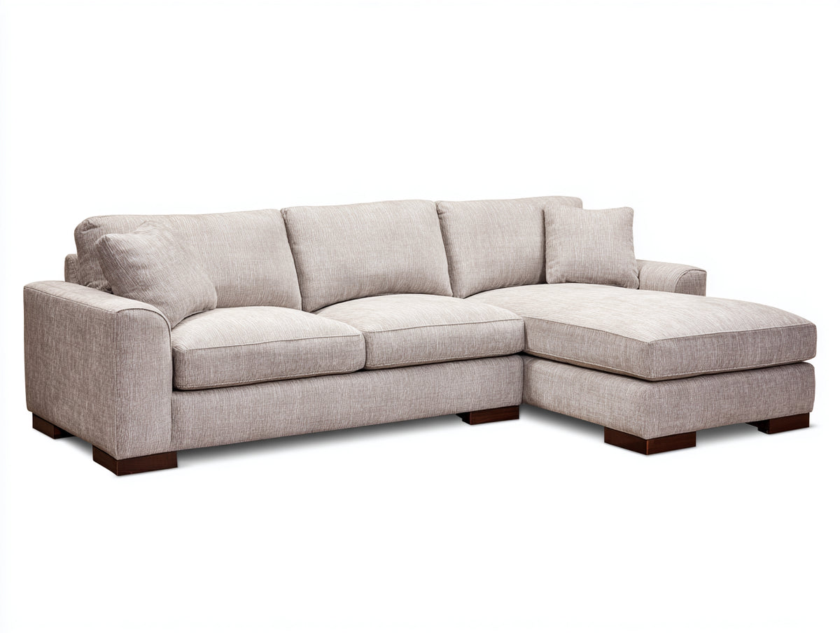 Sofá de esquina 285x190x88 cm - beige-marrón oscuro - chaise longue derecha y diseño contemporáneo