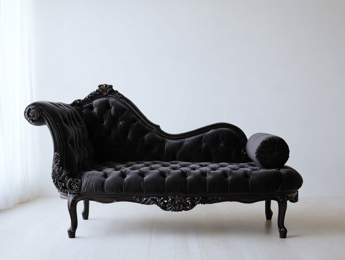 Chaise longue de terciopelo 190x80x100 cm - Negro - Estilo clásico capitoné