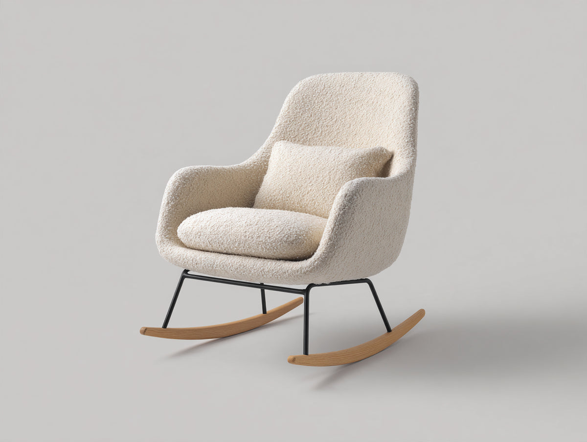 Mecedora de borreguito 82x86x98 cm - blanco crema - estructura metálica con patines de madera