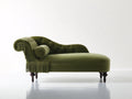 Chaise longue de terciopelo 175x75x90 cm - verde oliva-marrón oscuro - diseño clásico con capitoné y flecos